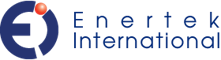 Logo von Enertek International mit stilisiertem „E“-Symbol und rotem Punkt